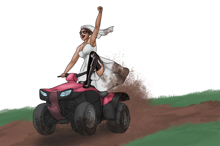She rode a quadbike to the wedding reception (quadricep) and wore thigh high leather boots.